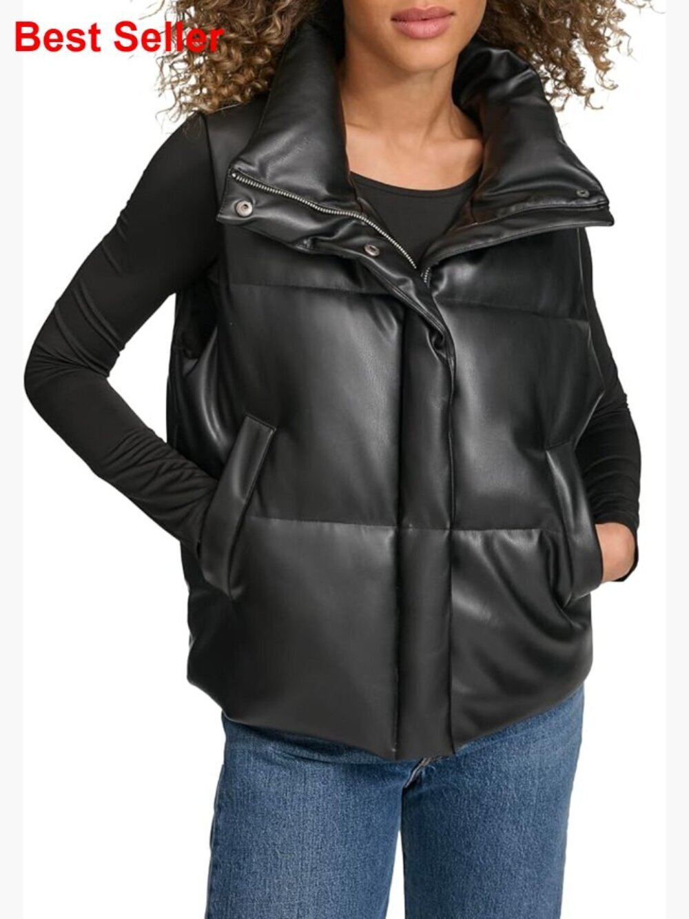 Vegan Leather Quilted Short Puffer Vest Sleeveless